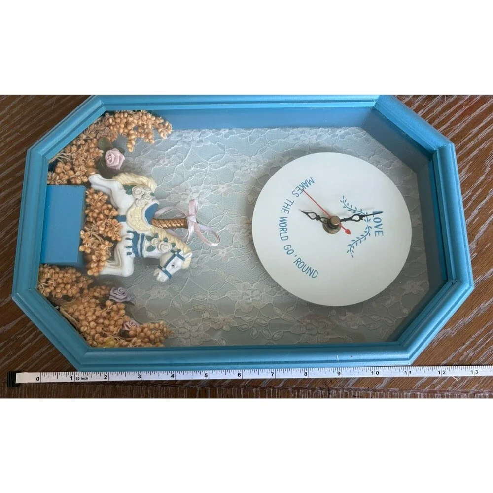 Vintage 90s Carousel Shadowbox Cottagecore Clock Tested